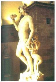 Bako, Michelangelok Erromako antzinako irudi biluzien tradizioari jarraituz egindako eskultura (1496-1497). Bargello museoa, Florentzia.<br><br>